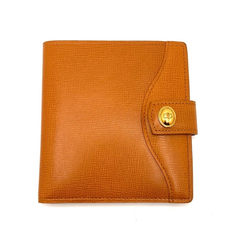 Authentic Christian Dior CD Logo Vintage Bifold Tan Leather Wallet